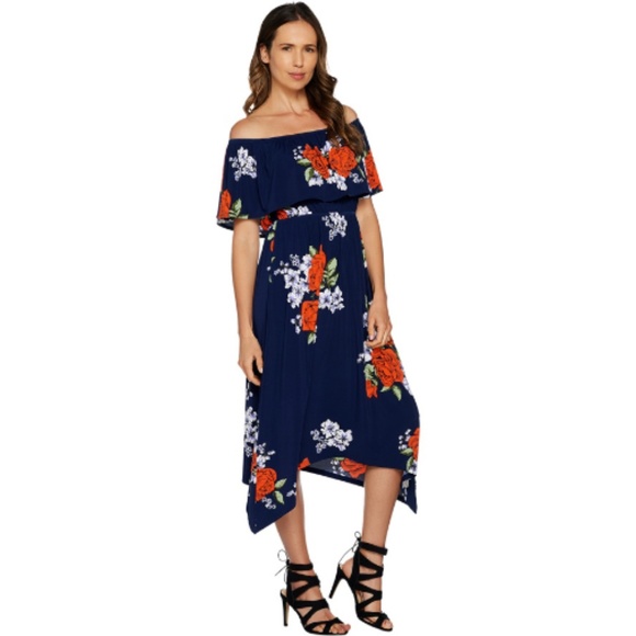 du jour Dresses & Skirts - Du Jour Off the Shoulder Floral Knit Dress L